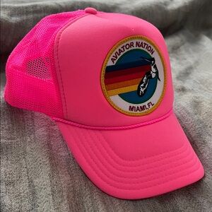 Aviator Nation Neon Pink Cap with Rainbow Patch